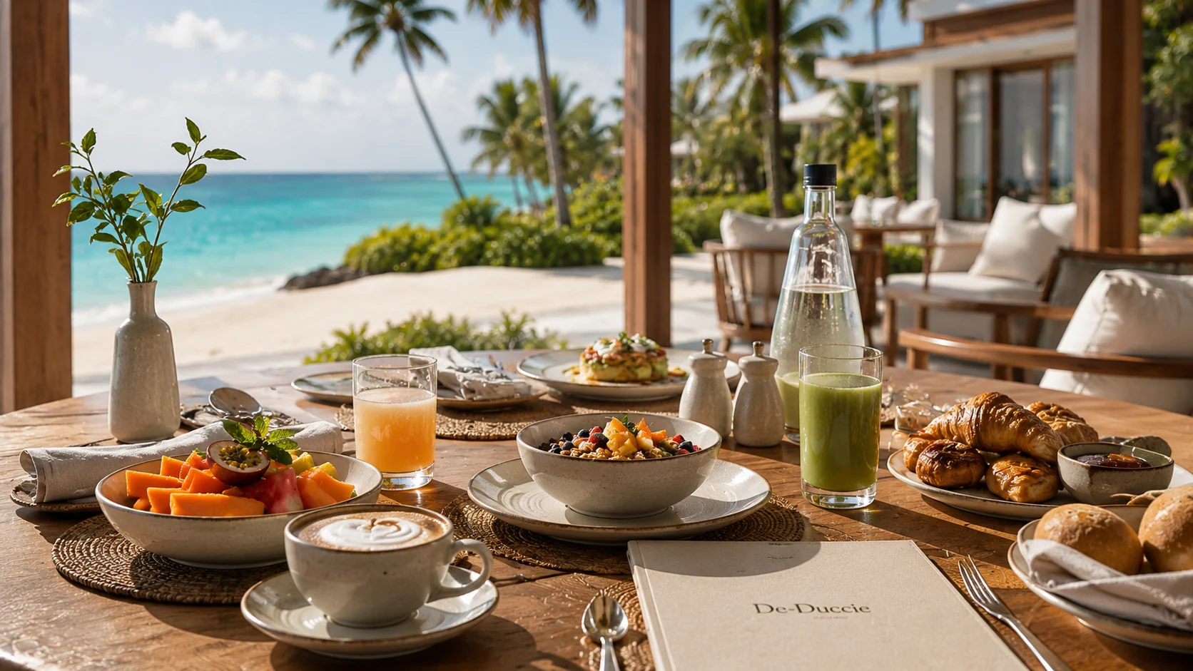 Signature breakfast setup with branded menu